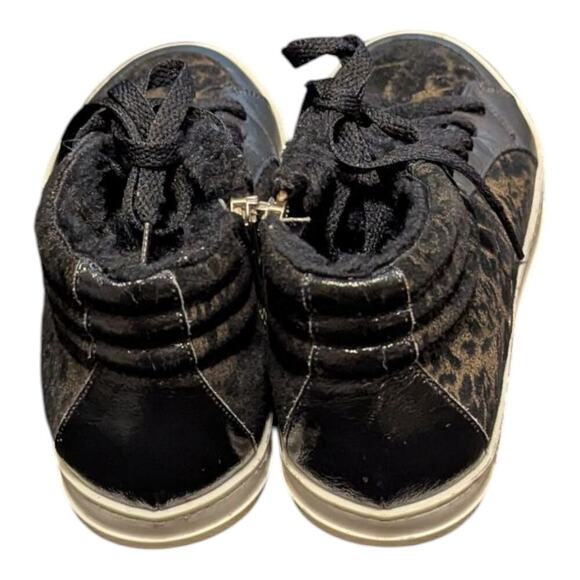 P448 Skate Boster Black Leopard Print Suede FurLined High Top Sneakers 36 - Picture 6 of 13